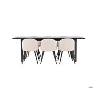 Oslo ensemble pour salle à manger table de salle à manger 100x220cm noir et 6 Skagen chaise velours beige.