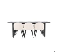 Oslo ensemble pour salle à manger table de salle à manger 100x220cm noir et 6 Skagen chaise velours côtelé beige.