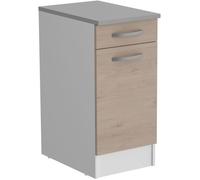 OSLO Meuble Bas 1 porte + 1 tiroir + plan - Décor Chêne Jackson - L 40 x P 60 x H 86 cm