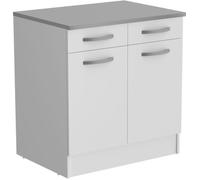 OSLO Meuble Bas 2 portes + 2 tiroirs + plan - Blanc - L 80 x P 60 x H 86 cm