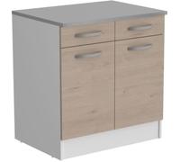 Buffet de cuisine GENERIQUE OSLO Meuble Bas 2 portes 2 tiroirs + plan - Décor Chêne Jackson - L 80 x P 60 x H 86 cm