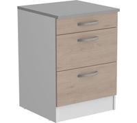 OSLO Meuble Bas 3 tiroirs + plan - Décor Chene Jackson - L 60 x P 60 x H 86 cm