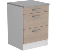OSLO Meuble Bas 3 tiroirs + plan - Décor Chêne Jackson - L 60 x P 60 x H 86 cm