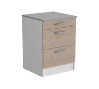 OSLO Meuble Bas 3 tiroirs + plan - Décor chêne Jackson - L 60 x P 60 x H 86 cm
