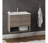 OSLO Meuble de salle de bain avec simple vasque encastrée Chêne fumé largeur 60 cm