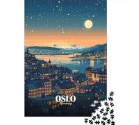 Oslo Norway Cityscape at Night De Fin D'année Puzzle en Bois, 1000 pièces | Pour un hobby calme : Puzzle adulte 1000 pièces ; pour un moment en famille ou une séance de puzzle en solo.