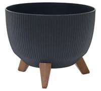 Oslo Pot de Fleurs en Plastique avec Insert Motif Rayures Anthracite 29 x 23 cm
