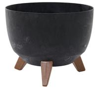 Oslo Stone Pot de Fleurs, en Plastique, Noir, Aspect béton, 29 x 23 cm, sur Pieds avec Insert