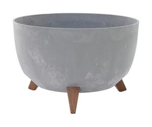 Oslo Stone Pot de Fleurs, Gris, Aspect béton, 40 x 25 cm, en Fibres de Plastique/Bois sur Pieds avec Insert