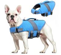 Oslueidy Gilet de Sauvetage pour Chien Haute Flottabilité, Gilet Sauvetages pour Chien de Requin Réfléchissant Sécurité pour Animaux Compagnie Maillot Bain (Bleu, L)