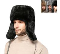 OSMARI Chaleur d'hiver pour Hommes Chapeau d'aviateur en Vraie Fourrure de Lapin Coupe-Vent Chapeau de Trappeur Russe Ushanka Hats. (XXXL, Noir)