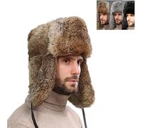 OSMARI Chaleur d'hiver pour Hommes Chapeau d'aviateur en Vraie Fourrure de Lapin Coupe-Vent Chapeau de Trappeur Russe Ushanka Hats. (XXL, Marron)