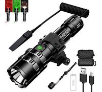 OSMARI Lampe torche tactique LED rechargeable 1600 lumens 5 modes, lampe torche avec support sur rail Picatinny, interrupteur de pression（feu rouge）