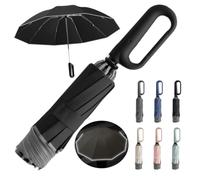 OSMARI Parapluie professionnel à boucle avec bande de sécurité réfléchissante, robuste et coupe-vent en alliage d'aluminium, parapluie pliable portable de voyage, Noir