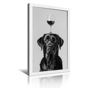 OSMNNIZ Impression murale avec inscription « Labrador » noir et blanc en équilibre du vin sur la tête, peinture décorative rétro encadrée, décoration moderne pour chambre à coucher, 40 x 60 cm