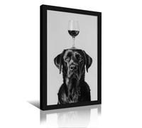 OSMNNIZ Impression murale avec inscription « Labrador » noir et blanc en équilibre du vin sur la tête, peinture décorative rétro encadrée, décoration moderne pour chambre à coucher, 40 x 60 cm