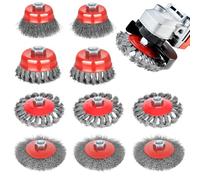 Osmond 10pcs Roue en pour Broyeur D'Angle 4 1/2, Ensemble de Brosse à Roue en avec Support Fileté Roue en pour Broyeur D'Angle pour la Rouille