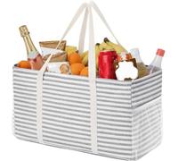 Osmond Grand Sac Fourre-Tout Extra-Large, D'Épicerie Réutilisables avec Cadre en Métallique et Poignées, de Shopping Pliables et Pratiques en Gris.