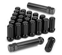 Osmond Lot de 24 écrous de roue M14 x 1,5, 14 mm x 1,5, 7 cannelures, 5,1 cm de long, noirs avec 2 clés à douille