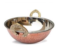 OSNICA 1 bol indien en cuivre avec poignée en laiton massif pour céréales, soupe, aliments cuits, fête, en acier Handi (20 cm (1000 ml)