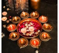 OSNICA Bol décoratif en laiton en forme de Diya pour la maison - Fabriqué à la main - Pour fleurs flottantes et décoration de table - Articles pour la décoration de la maison Diwali (35,6 cm) (Design
