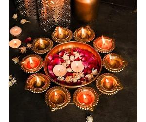 OSNICA Bol décoratif en laiton en forme de Diya pour la maison - Fabriqué à la main - Pour fleurs flottantes et décoration de table - Articles pour la décoration de la maison Diwali (35,6 cm) (Design