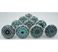 OSNICA Lot de 10 boutons de porte de placard en céramique de qualité supérieure - Couleurs vintage - Assortiment de poignées de tiroir et matériel chromé (Flat 19)