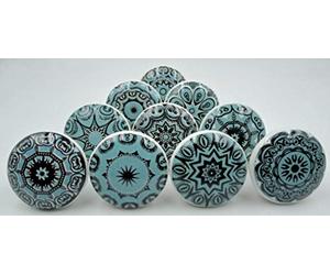 OSNICA Lot de 10 boutons de porte de placard en céramique de qualité supérieure - Couleurs vintage - Assortiment de poignées de tiroir et matériel chromé (Flat 19)