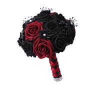 OSNIYAW Bouquet de Mariage Sombre, Gotik Styles Bridal, Black and Red | Bouquet de mariée Gotik, fleurs artificielles pour mariée, demoiselles d ' honneur, orchidées noires et rouges,