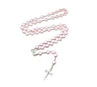 OSNIYAW Chapelet de perles en forme de cœur avec pendentif en forme de croix - Bijoux religieux pour femme et fille