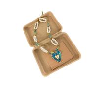 OSNIYAW Collier à Breloques Coeur Marbré sur Chaîne Perlée | Chaîne de Perles Décoratives avec des Grappes d ' Aspect Fausse Perle et des Perles Bleues Translucides pour un Look