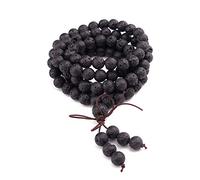 OSNIYAW Collier bouddhiste élégant de 8 mm, 108 perles noires, bracelet de prière bouddhiste - Bijoux religieux pour membres de la famille - Pierre de lave noire