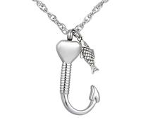 OSNIYAW Collier commémoratif de luxe avec crochet de pêche en forme de cœur, médaillon urne pour cendres, porte-cendres pour perte, rappels d'animaux de compagnie, collier commémoratif pour animal de