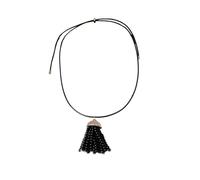 OSNIYAW Collier réglable avec cordon de serrage et franges de perles en cuir pour diverses occasions et cadeaux - Chaîne décorative noire