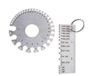 OSOF 2 Pack Stainless Steel Welding Gauge, Metal Welding Gage Plated Size Inspection Tool, Wire Sizes Thickness Gauge + Round Dual-Sided Wire Cable Sheet Gage Standard Thickness Metal Gauge AWG and SA