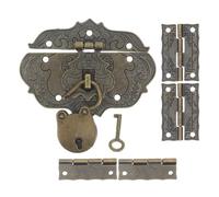 OSOLADY 1 cadenas ancien pour meuble : petit cadenas avec clés pour coffre en bois, quincaillerie vintage pour boîte à bijoux, serrure décorative avec charnières et vis.