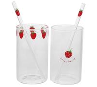 OSOLADY 2pièces Verres à Fraises Avec Pipettes Verre Tasses Transparentes Pour Jus Lait Café Et Thé Pour Fêtes Et Événements Familiaux