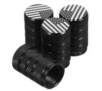 OSOLADY 4 Bouchons de Valve de Pneu Voiture en Aluminium, Couleur Noire, Anti-poussière, Motif Drapeau Américain, Accessoires Automobiles Solide, Compatibles Pneus Standard, Lot de 4
