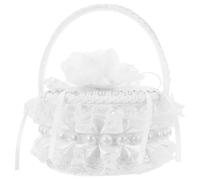 OSOLADY Boîte à Alliances Mariage Blanche en Tissu Coussin Brodé et Poignée, Panier Élégant Facile à Transporter pour Décorations et Fiançailles