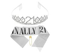 OSOLADY Couronne Tiara avec Écharpe Accessoires de Fête Anniversaire pour Filles Diadème Éblouissant pour Célébrations Kit de Décoration pour Fête Anniversaire