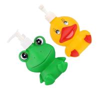 OSOLADY Lot de 2 Distributeurs de Lotion en Vinyle 300 Ml, Bouteilles de Shampoing et Gel Rechargeables, Design Dessin Animé Canard et Grenouille, Accessoires de Salle de Bain Domestiques