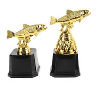 OSOLADY Lot de 2 trophées Poisson d'or : Récompense de pêche en Plastique - Récompense de pêche avec Socle Noir - Coupe trophée de - Prix du Meilleur pêcheur pour Les Tournois de en