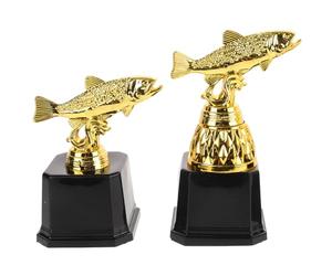 OSOLADY Lot de 2 trophées Poisson d'or : Récompense de pêche en Plastique - Récompense de pêche avec Socle Noir - Coupe trophée de - Prix du Meilleur pêcheur pour Les Tournois de en