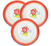 OSOLADY Lot de 3 Assiettes Vintage Émaillées 20 Cm, Plat à Fruits et Assiette à Salade, Décor Floral, pour Service Maison, Fondue, Collation et Repas Convivial