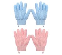 OSOLADY Moufles Exfoliants de Lot de 4 Pièces, Moufles Exfoliants à Cinq Doigts Bleu et Rose, Accessoires de Bain pour Gommage Corporel et Élimination des Peaux Mortes, Adaptés à Types