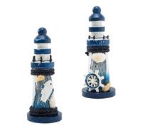 OSOLADY Ornement Élégante et Chic en Bois de Phare Méditerranéen 2pcs, Décoration de Phare Modèle de 13cm pour Fête Estivale pour Bureau et Mariage