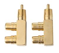 OSOLADY Répartiteur Audio AV à Angle Droit 90°, Cuivre Plaqué Or, 1 Mâle vers 2 Femelles, Pack de 2, pour Branchement TV et Appareils Audio Portables