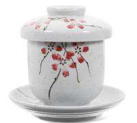 OSOLADY Tasse à Soupe en Céramique avec Couvercle, Petite Coupe à Dessert 180 Ml, Bol à Ragoût avec Plateau, Usage pour Mijotage et Présentation, pour Soupes, Œufs et Desserts, Design