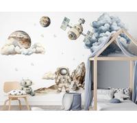 Osomhome de stickers muraux cosmos lune système solaire astronaute étoiles images pour chambre d'enfant garçon fille | astronaute, espace (sur planètes, XL)