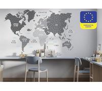 osomhome os5025 Sticker mural carte du monde pour enfant - En allemand [120 x 80 cm] gris pastel | Sticker mural pour chambre d'enfant garçon et fille | Décoration murale | Carte du monde | os5025